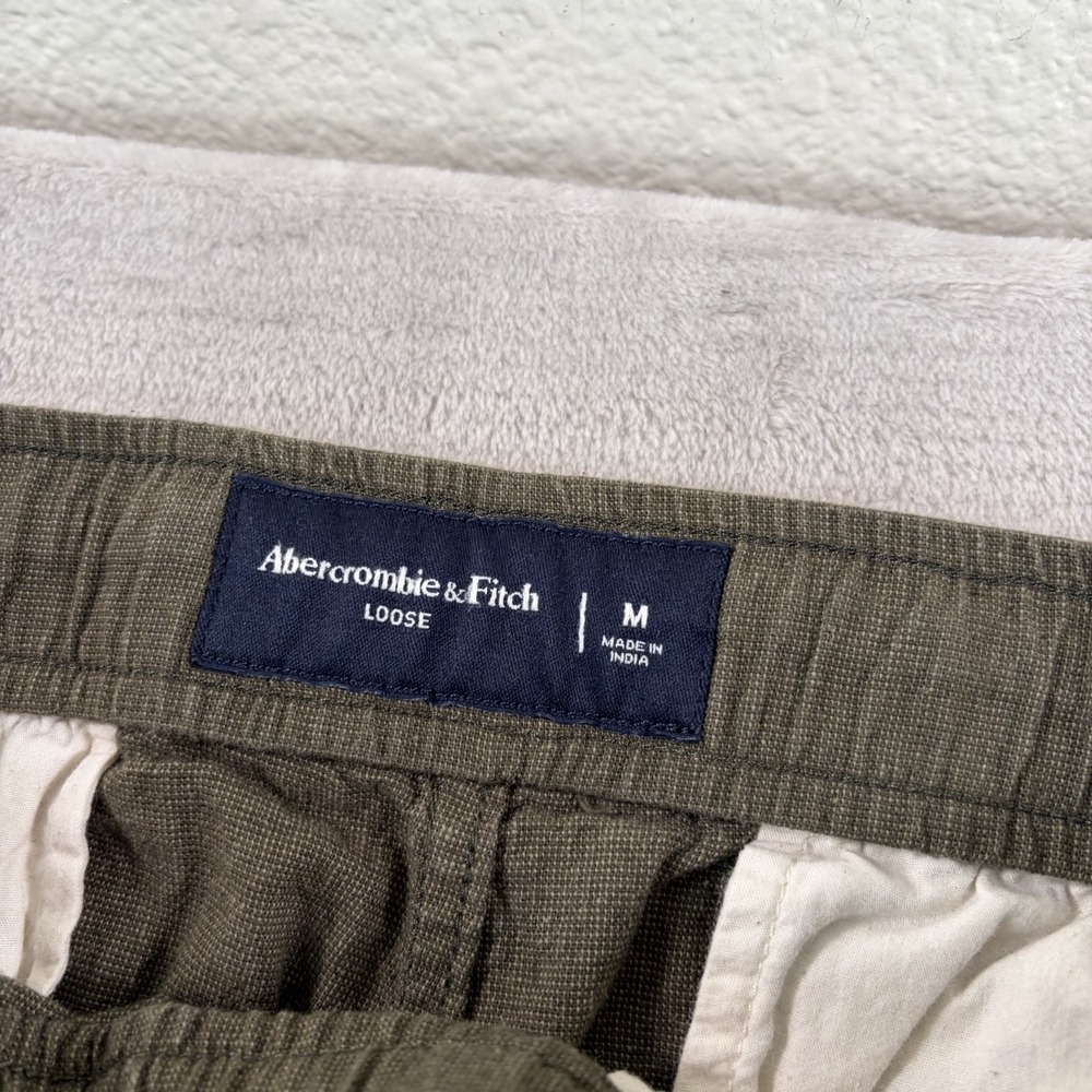 Abercrombie & Fitch Stretch Linen Blend Lounge Pants in Olive Green Men Medium - Picture 3 of 11